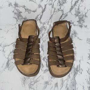 Hartjes Brown Bronze Leather Gladiator Flat Sandals Women's Size 39 US 9